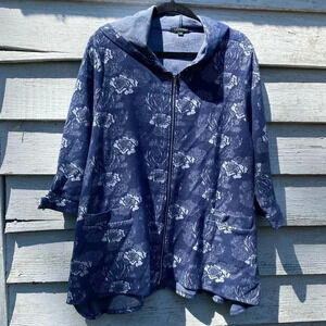 For Cynthia hoodie, zipper  blue floral with pockets excellent  condition size L